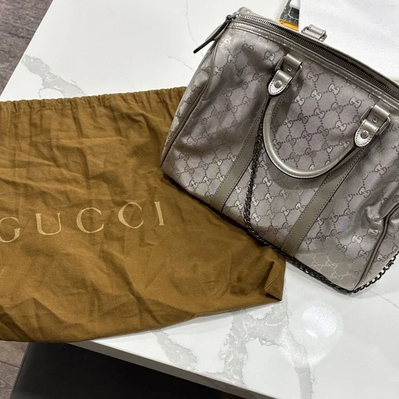 Gucci Silver GG Coated Canvas Joy Boston Bag - Picture 1 of 8